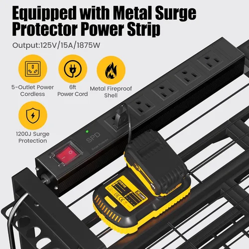 Vista 2 de MOOMSINE Large Power Tool Organizer Wall Mount with Charging Station, 400lbs Metal Storage Rack with 8 Cordless Drill Holder, 4 Tier Heavy Duty