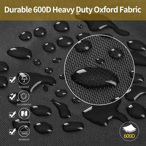 Vista 6 de Funda para sofá biplaza para patio, resistente al agua, 600D, con 2 dobladillo con cordón y asas acolchadas reforzadas, color negro