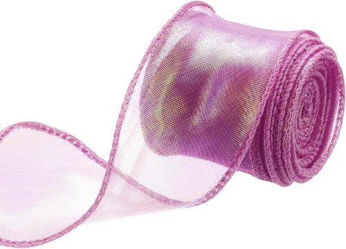 Vista 13 de MECCANIXITY Cinta de Organza Transparente con Alambre Brillante de 2 3/8" de Ancho, Cintas de Gasa Iridiscente Pastel de 3 Yardas Color Beige