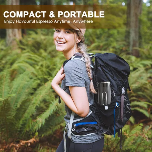 Vista 5 de Cafetera eléctrica portátil, cafetera de auto calentamiento, cafetera de café de viaje compatible con café molido y cápsulas NS, ideal para viajes