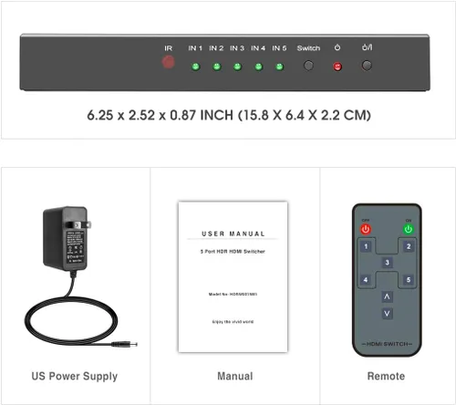 Vista 7 de (Versión más reciente) ROOFULL 5 puertos 4K HDMI Switch con control remoto 5 en 1 salida 4K @60Hz HDMI 2.0 selector de conmutador, Dolby