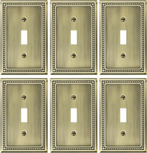 Vista 9 de Paquete de 2 Placas de Cubierta Combinadas para Interruptor de Palanca/Dúplex, Placa de Cubierta de Enchufe de Pared de Metal de Latón Antiguo