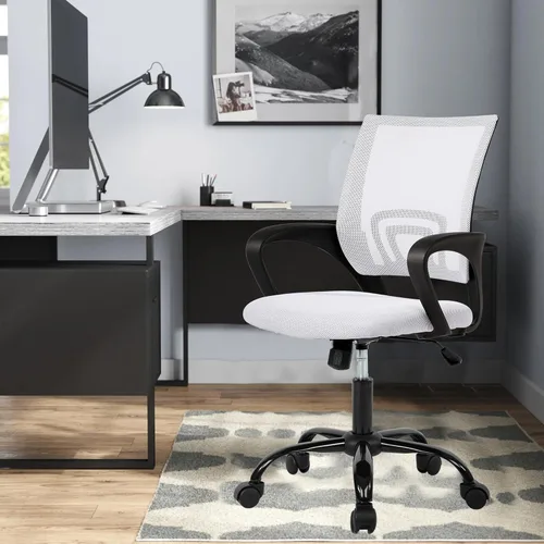 Vista 11 de Silla de escritorio, silla de oficina en casa, sillas de computadora de malla con soporte lumbar y reposabrazos, silla de escritorio ergonómica