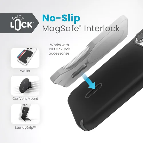 Vista 4 de Speck Funda para iPhone 15 Pro - Presidio2 Pro - Funda con bloqueo antideslizante ClickLock, diseñada para MagSafe, protección contra caídas