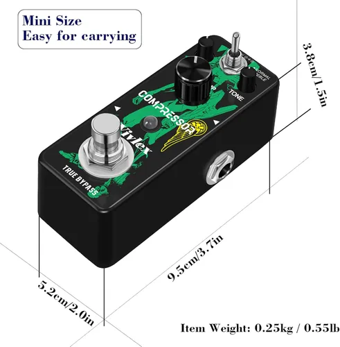 Vista 5 de LEF-333 Pedal de compresor mini analógico de efectos de compresión Pedal Stompbox para guitarra eléctrica Bajo True Bypass Pedal