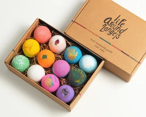 Vista 8 de LifeAround2Angels bombas de baño set de regalo 12 Fabricado en E.E. U.U., manteca de Karité y Coco, humectante para piel seca, Kit de Spa con perlas