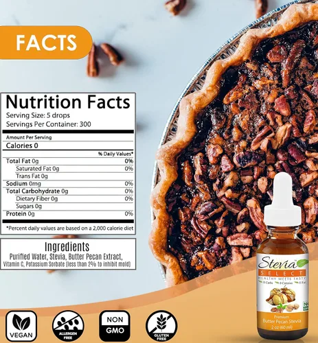 Vista 6 de Stevia Drops Butterscotch, Avellana y Mantequilla Pecan Stevia Select Keto Coffee Sabor de Stevia sin azúcar (3) Paquete