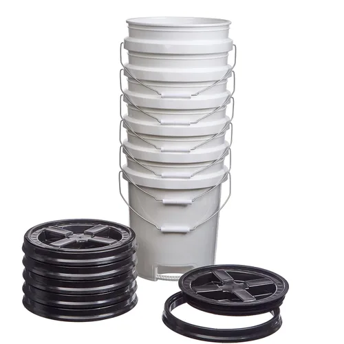 Vista 9 de Consolidated Plastics Cubetas blancas de grado alimenticio de 5 galones con mango de agarre inferior y tapas de sellado gamma, almacenamiento