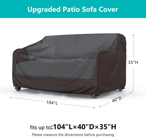 Vista 2 de Funda impermeable para sofá de patio, funda resistente para sofá de 3 plazas, con ventilación de aire y asas, 104 pulgadas de largo x 40 pulgadas