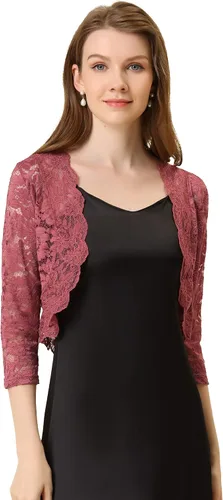 Vista 10 de Allegra K - Chaquetilla elegante para mujer de encaje floral traslúcido y manga 3/4 Azul cobalto