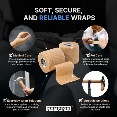 Vista 7 de Hampton Adams Como se ve en Shark Tank Vendaje autoadhesivo (paquete de 14) 15 pies Seguro para mascotas Vendaje elástico atlético