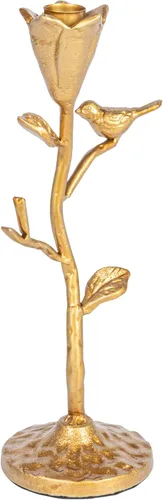 Creative Co-Op Candelabro de hierro fundido forjado a mano con flores y pájaro, dorado