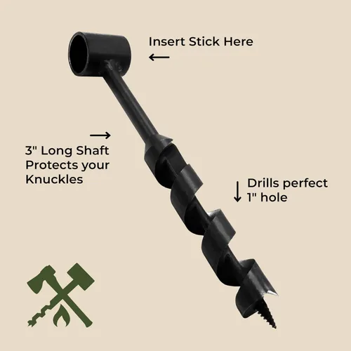 Vista 3 de Bushcraft Survival Barrena de Ojo Escocés de 1 Pulgada Broca Manual de Barrena para Madera para Acampar y Construcción de Refugios Herramientas