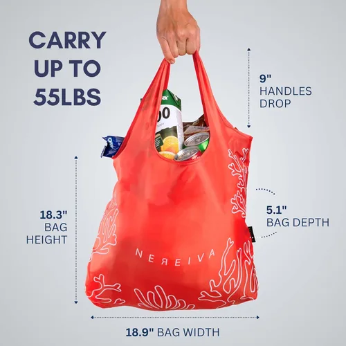 Vista 2 de Paquete de 4 bolsas de comestibles plegables en una pequeña bolsa - Gran capacidad, multicolor, excelente para viajes, bolsa de compras lavable