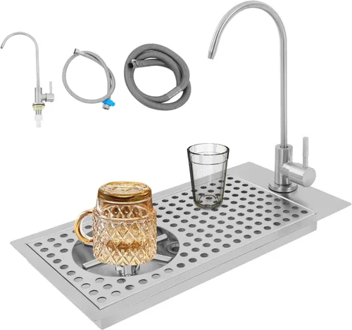 Commercial Glass Washer,304 Stainless Steel Cup Rinser with Faucet & Drain Pipe, Embedded Glass Rinser for Kitchen Sink, Bar, Cafe, Restaurant, for