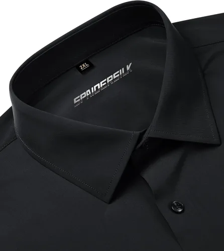 Vista 4 de Camisas de vestir elásticas para hombre, de manga larga, ajustadas, ajuste muscular, sin arrugas, con botones