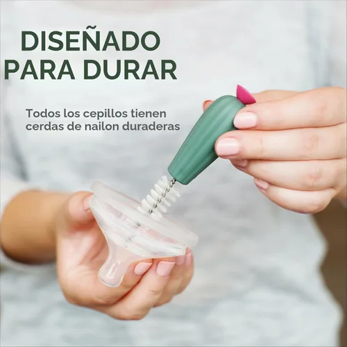 Vista 4 de Boon - Juego de cepillos en forma de cactus para limpiar biberones, color terracota, juego de 4 piezas