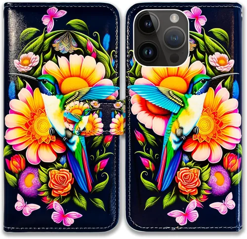 Vista 32 de Bcov Funda para iPhone 15 Pro, de piel con tapa y soporte para tarjeta y soporte para iPhone 15 Pro