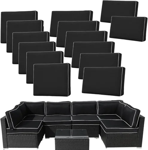 Vista 11 de Juego de 14 fundas de cojín de repuesto para patio, fundas para cojines de sofá para exteriores, fundas deslizables para sofá a prueba
