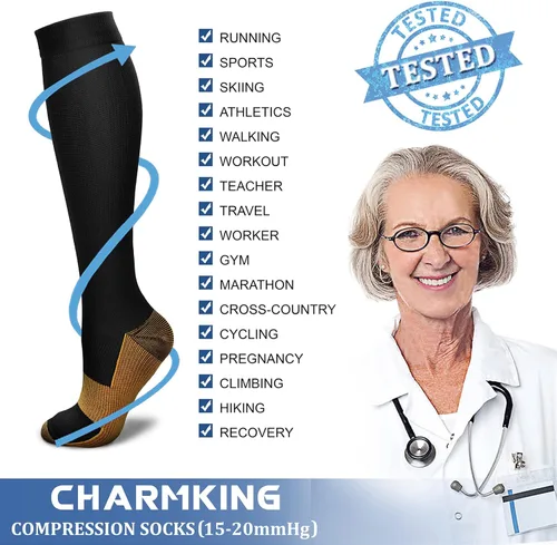 Vista 6 de CHARMKING Compression Socks for Women & Men Circulation (3 Pairs) 15-20 mmHg is Best Support for Athletic Running Cycling