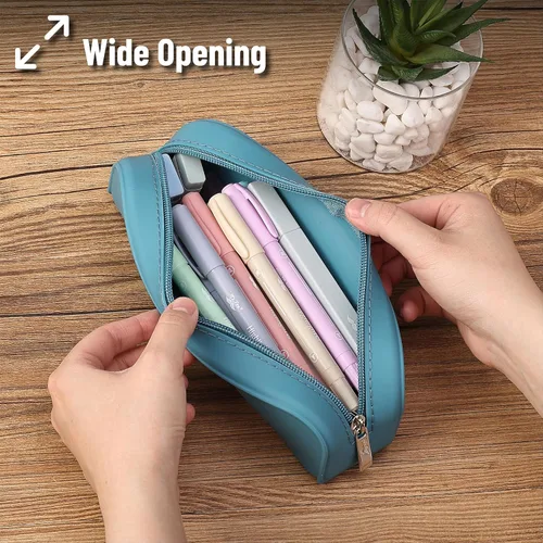 Vista 5 de Mr. Pen Estuche de silicona para lápices, estuche verde azulado, estuche estético para lápices para mujeres, bolsa de maquillaje