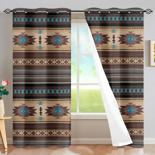 Vista 41 de FUSURIRE Abstract Geometry Print Window Curtain Panels 63 inch Long, Native American Western Window Treatment Grommet Room Darkening Curtains