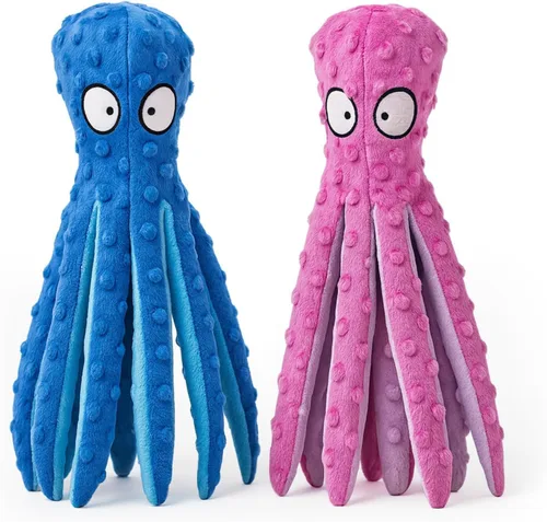 Juguete chirriante de pulpo para perros, sin relleno, juguete masticable con sonido arrugado para perros pequeños y medianos, duradero y lavable a