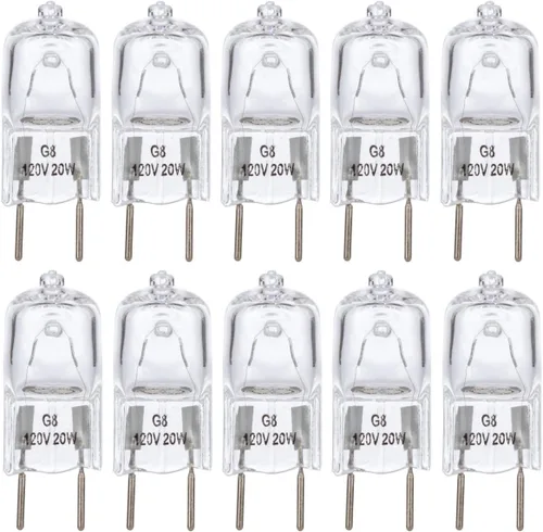 Simba Lighting Bombilla halógena G8 T4 20W JCD Bi-Pin (paquete de 10) más corta de 1-3/8" (1.38") de longitud para luces de disco debajo del