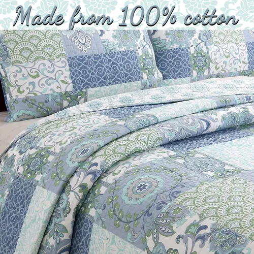 Vista 5 de Cozy Line Home Fashions Juego de edredón de algodón de 2 piezas, tamaño individual, color azul Windfall