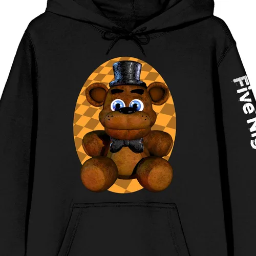 Vista 2 de Bioworld Five Nights at Freddy's Plush Bear and Sleeve Title Logo - Sudadera con capucha negra para adulto