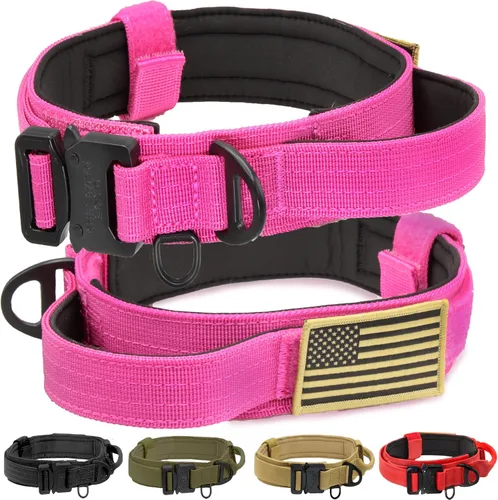 Vista 9 de Collar táctico rojo avanzado para perro con asa - Hebilla de metal resistente y ligera, acolchado de neopreno suave - Collar militar para perros