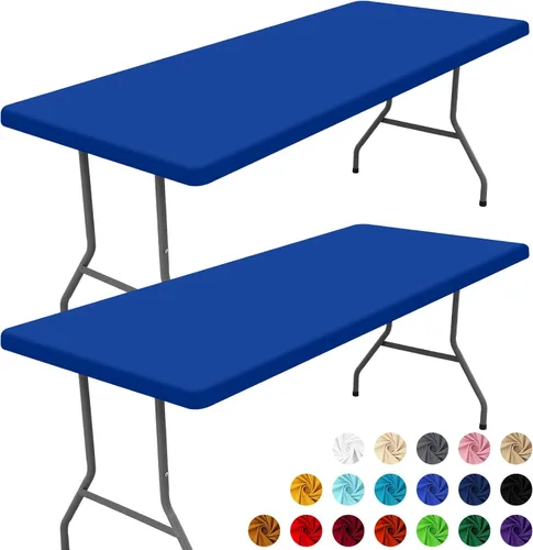 Vista 33 de Moosfor Paquete de 2 manteles rectangulares de elastano de 4 pies, elásticos y ajustables para pícnic, cubierta de mesa de patio elástica y lavable