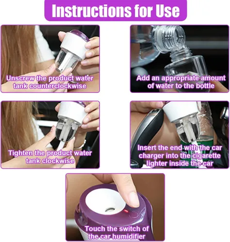 Vista 4 de Humidificador de aire para automóvil, difusor de aceites esenciales automáticos de 12 V con 2 puertos de carga USB, difusor de aromaterapia