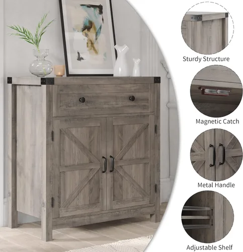 Vista 7 de HOSTACK Gabinete de barra de café, armario de almacenamiento de cocina, aparador de buffet moderno de granja con cajón y estante ajustable, armarios