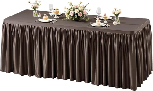 Vista 170 de Manteles de poliéster negro para mesas rectangulares de 4 pies, cubierta de mesa ajustada sin arrugas con falda de mesa plisada con volantes