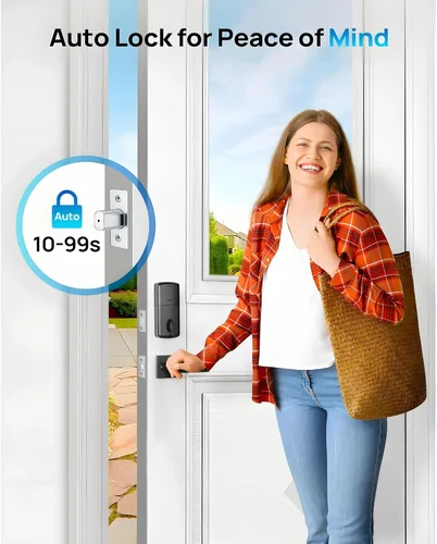 Vista 5 de Juego de cerradura inteligente WiFi para puerta de entrada sin llave con manija de puerta delantera, desbloqueo biométrico de huellas dactilares
