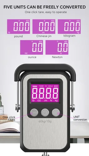 Vista 4 de Báscula digital de peso para equipaje de 132 libras, 132.3 lbs, báscula de pescado, 2 pilas AAA (no incluidas) (negro)