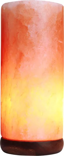 Deluxe Comfort Lámpara cilíndrica de sal de roca del Himalaya, 9 pulgadas de alto, luz suave y tranquila, lámpara de mesa, tono naranja