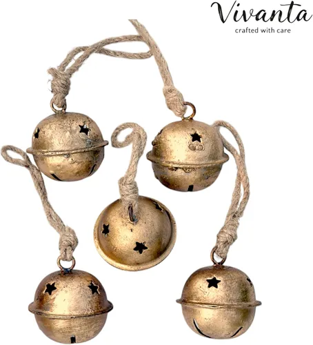 Vista 7 de 5 campanas decorativas de Navidad – Cascabel, trineo, bruja, pequeñas y campanas de vaca para manualidades y decoración del hogar – Adornos rústicos