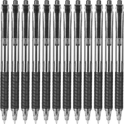 Sooez Paquete de 12 bolígrafos a granel, bolígrafos de escritura suave con agarre suave, bolígrafo de tinta negra retráctil, bolígrafos de punta