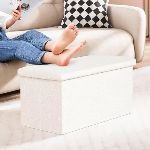 Vista 206 de PINPLUS Otomanas otomanas de almacenamiento con forma cuadrada con reposapiés de almacenamiento para sala de estar, asiento otomano Boucle para Gris