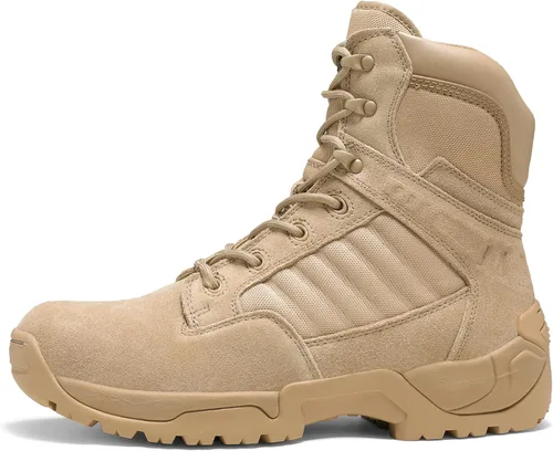 Vista 4 de NORTIV 8 - Botas de trabajotácticasmilitares para hombre, botas de cuero con cremallera lateral para combate o motocicleta (6-8pulgadas)