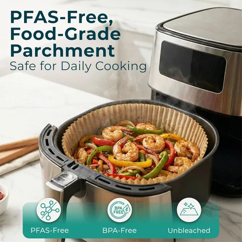 Vista 2 de Cathy Yoder's - Forros redondos para freidora de aire, 125 forros para freidora de aire de 6.3 pulgadas, desechables redondos, 2-5 cuartos de galón