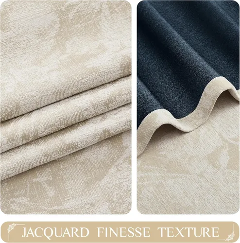 Vista 2 de Beauoop - Cortinas opacas beige con diseño floral jacquard, 2 paneles, para dormitoriosala, de felpilla, gris pardo, aislantes y a prueba de ruido