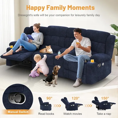 Vista 7 de Dresegmt Juego de sofá reclinable con consola de almacenamiento, diseño de respaldo medio abatible, sofá reclinable de 3 plazas y silla reclinable