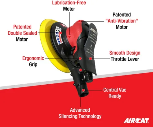 Vista 2 de AIRCAT 6700-5-336CV Central Vac Orbital Palm Sander, 11,000 RPM Motor de doble sellado sin lubricación con diseño de perfil bajo, agarre cómodo