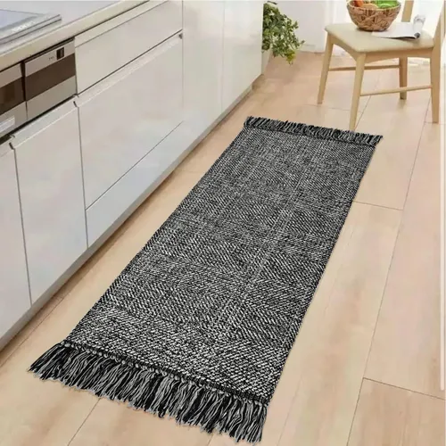 Vista 84 de Collive Alfombra de Baño Negra, 2' x 3' Tejida a Mano Lavable Alfombras Pequeñas de Cocina, Alfombra de Entrada Reversible de Algodón Alfombra