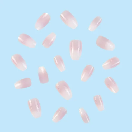 Vista 2 de Uñas postizas a presión con degradado blanco y rosa, uñas postizas cuadradas medianas, uñas postizas blancas con diseño degradado, uñas acrílicas