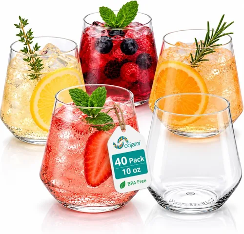 Oojami 40 vasos de whisky irrompibles de vino sin tallo de 10 onzas 10 onzas - Transparente