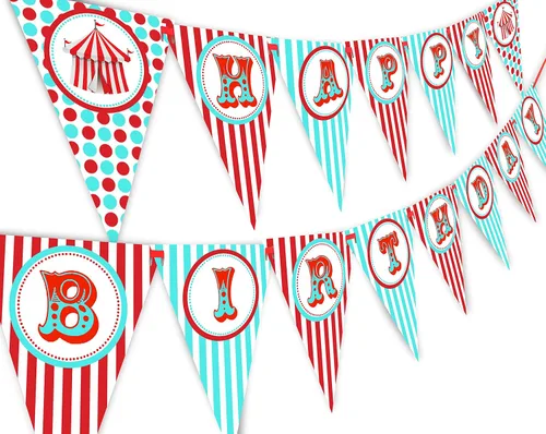 Vista 3 de Banderín de Carnaval de Circo Feliz Cumpleaños